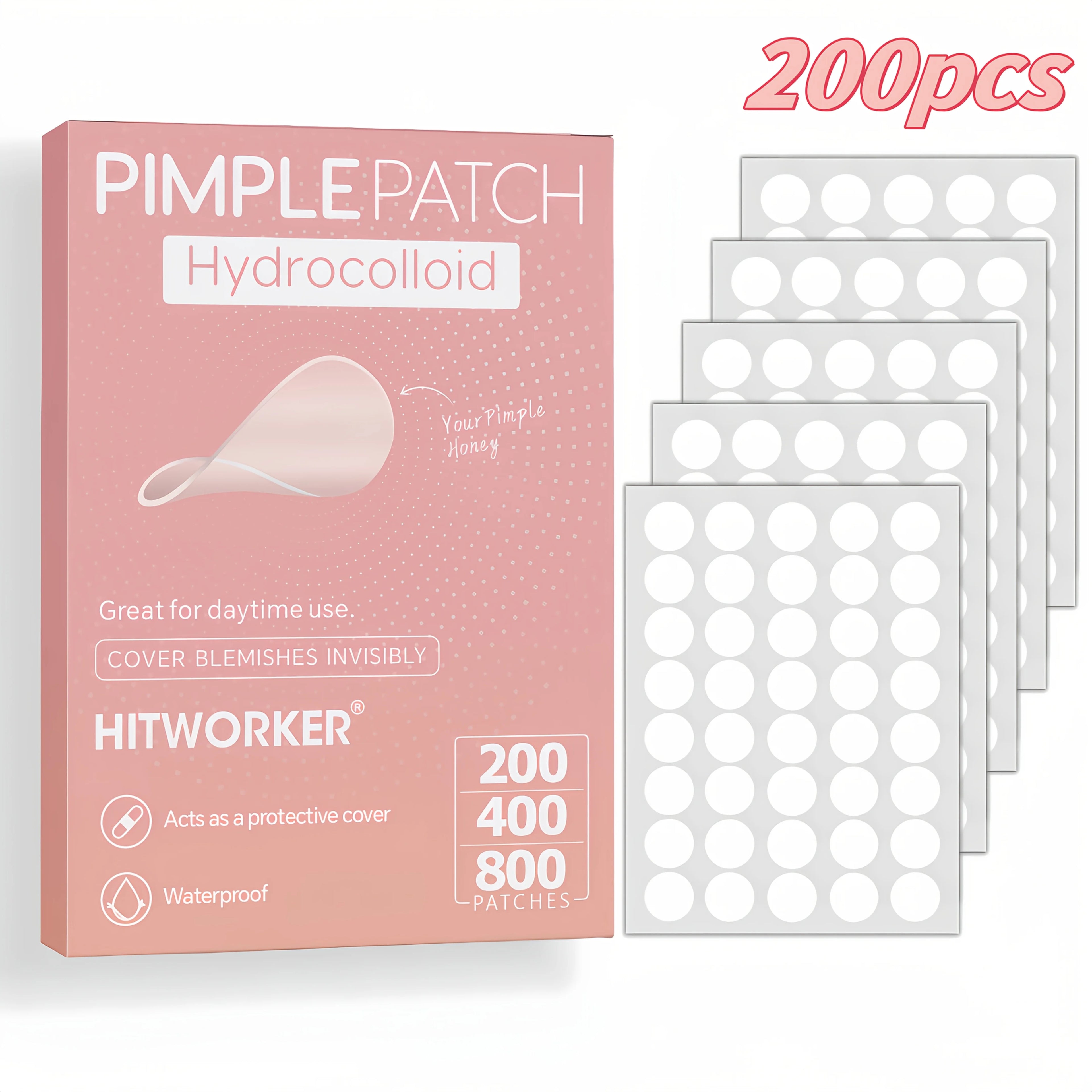 200/400/800-count packs of invisible acne patches. Covers pimples and blemishes. Gentle and non-irritating.