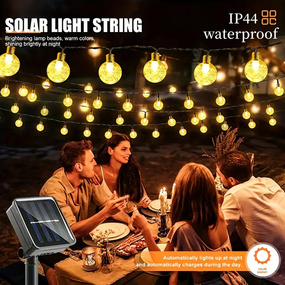 Solar Christmas Crystal Globe String Lights Waterproof LED Fairy Lamps with 8 Modes for Outdoor Garden Pathway Patio Decoration
