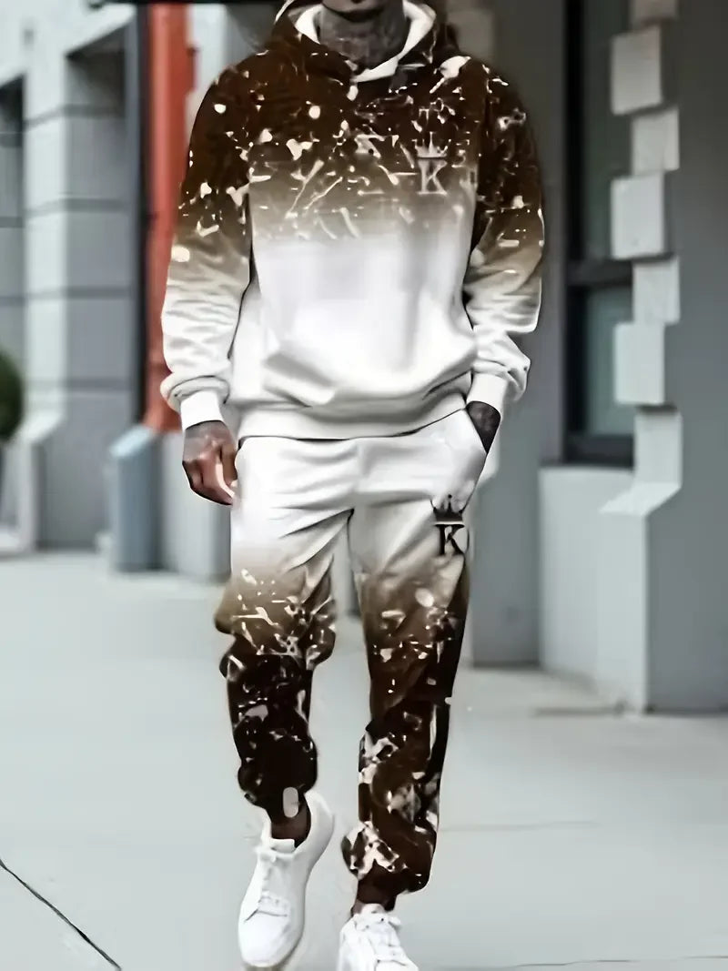 Men's Simple Design Hoodies Pants Two Piece Sets Autumn Winter Outdoor Street Hip Hop Long Sleeve Clothes Loose Casual Tracksuit