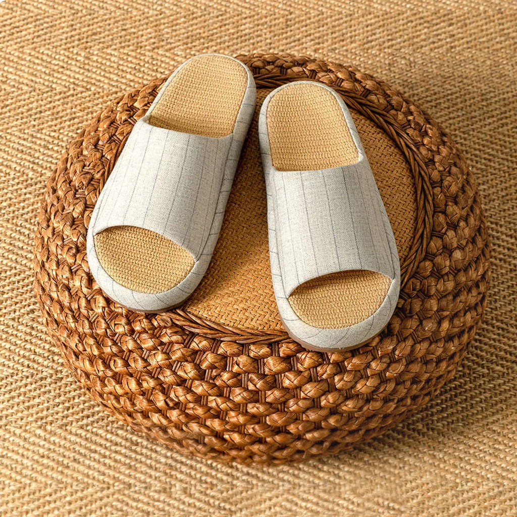 Summer Women Home Slippers Linen Summer Flats Shoes Breathable Sandals Comfortable Non-Slip Soft Slides Indoor Men Slippers
