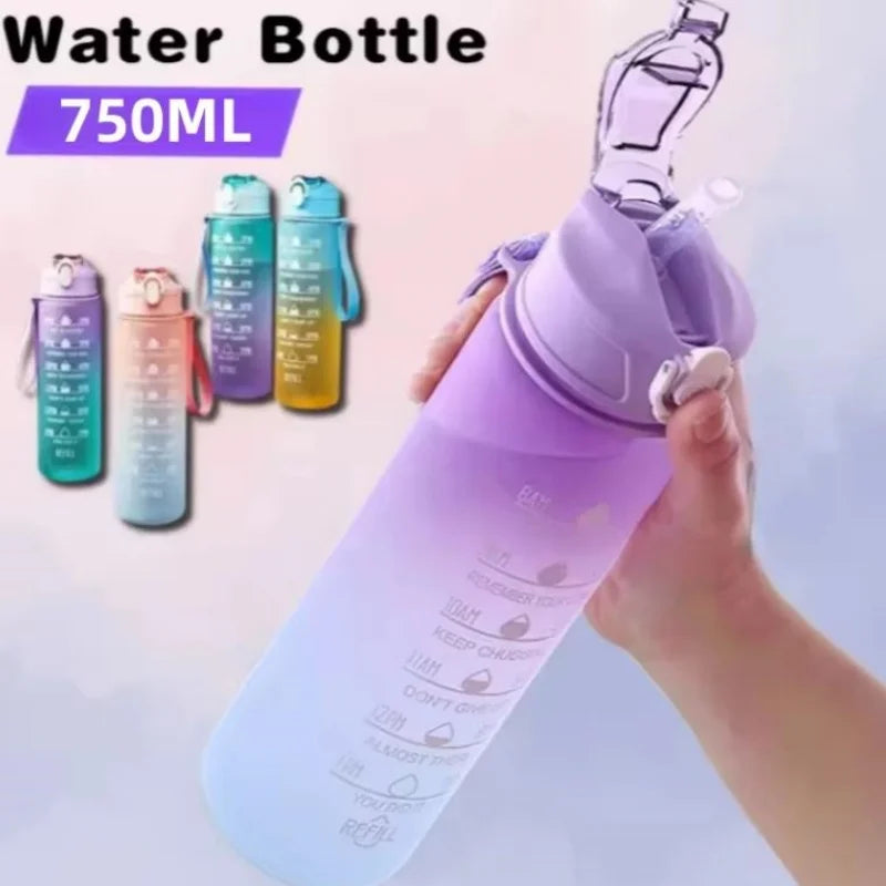 750ML Sports Water Bottle with Time Marker Leak-proof Cup Motivational Portable Water bottle for Outdoor Sport Fitness BPA Free