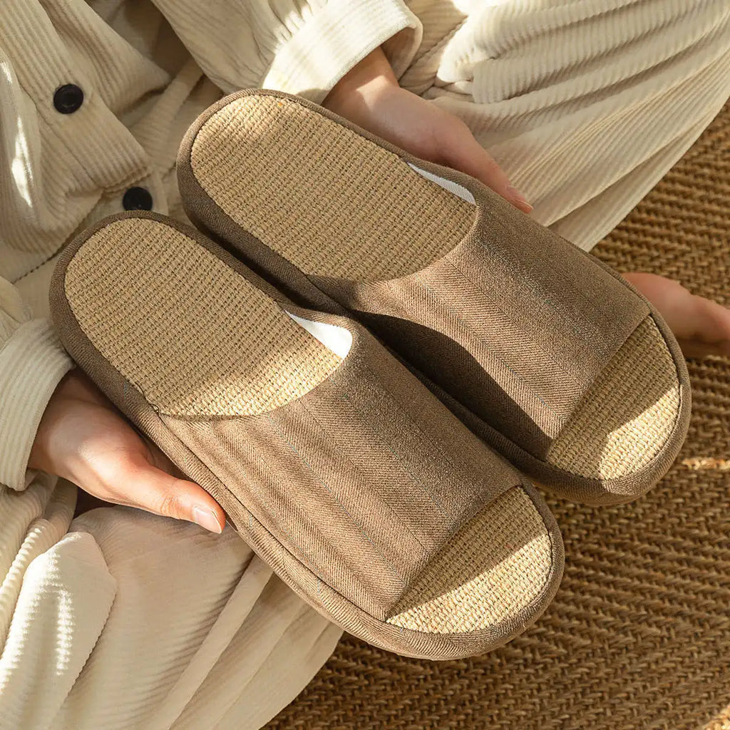 Summer Women Home Slippers Linen Summer Flats Shoes Breathable Sandals Comfortable Non-Slip Soft Slides Indoor Men Slippers