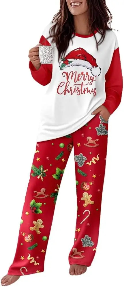 CHICME Womens Pajamas Sets 2 Piece Long Sleeve Lounge Set 2025 Loose Pants Pj Sets Loungewear with Pockets