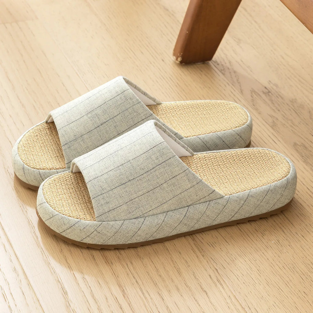 Summer Women Home Slippers Linen Summer Flats Shoes Breathable Sandals Comfortable Non-Slip Soft Slides Indoor Men Slippers