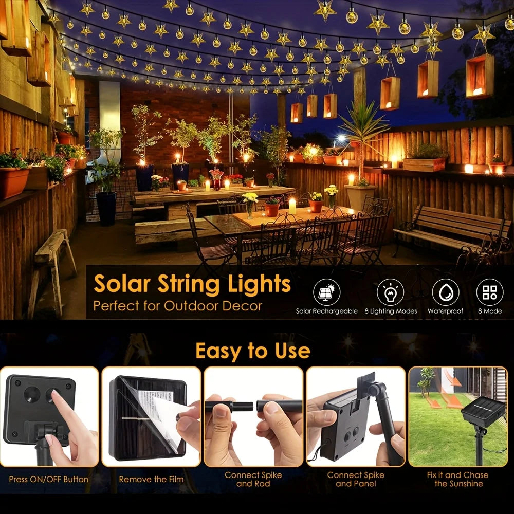 Solar Christmas Crystal Globe String Lights Waterproof LED Fairy Lamps with 8 Modes for Outdoor Garden Pathway Patio Decoration