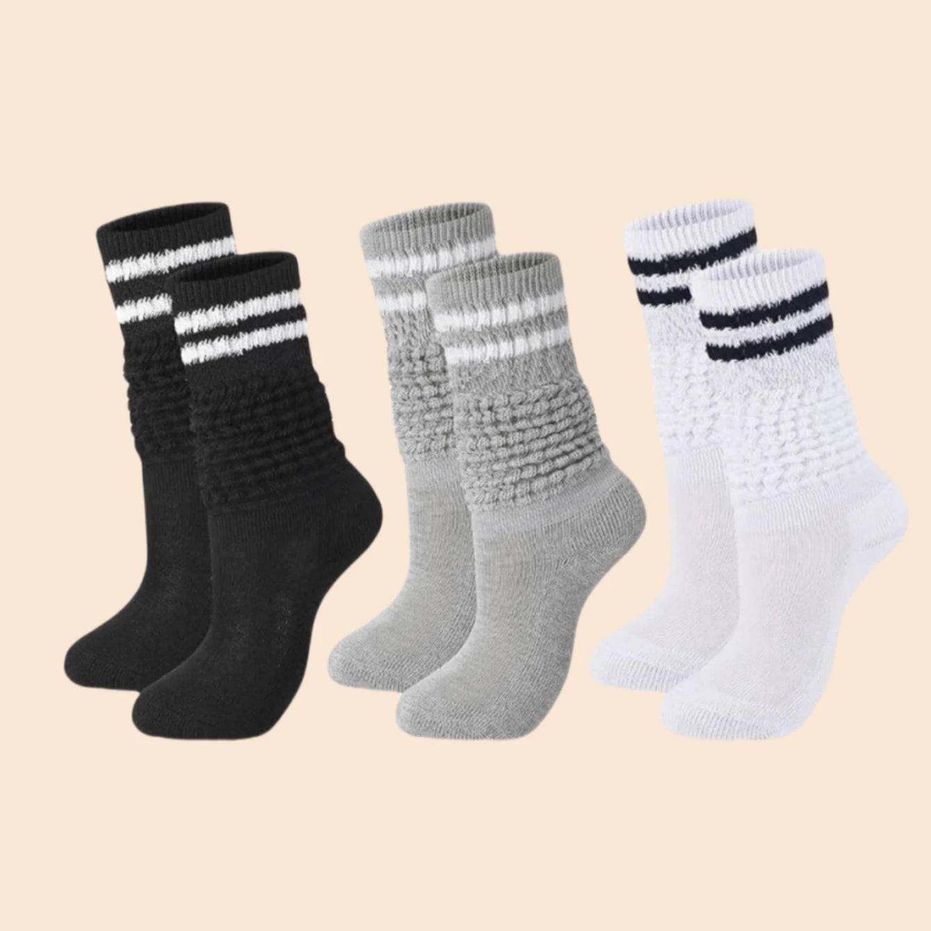 Women’s Ski Socks,Sports Socks Slouch Socks Black, White & Gray — Comfortable, Breathable, Moisture-Wicking, and Sweat-Absorbing
