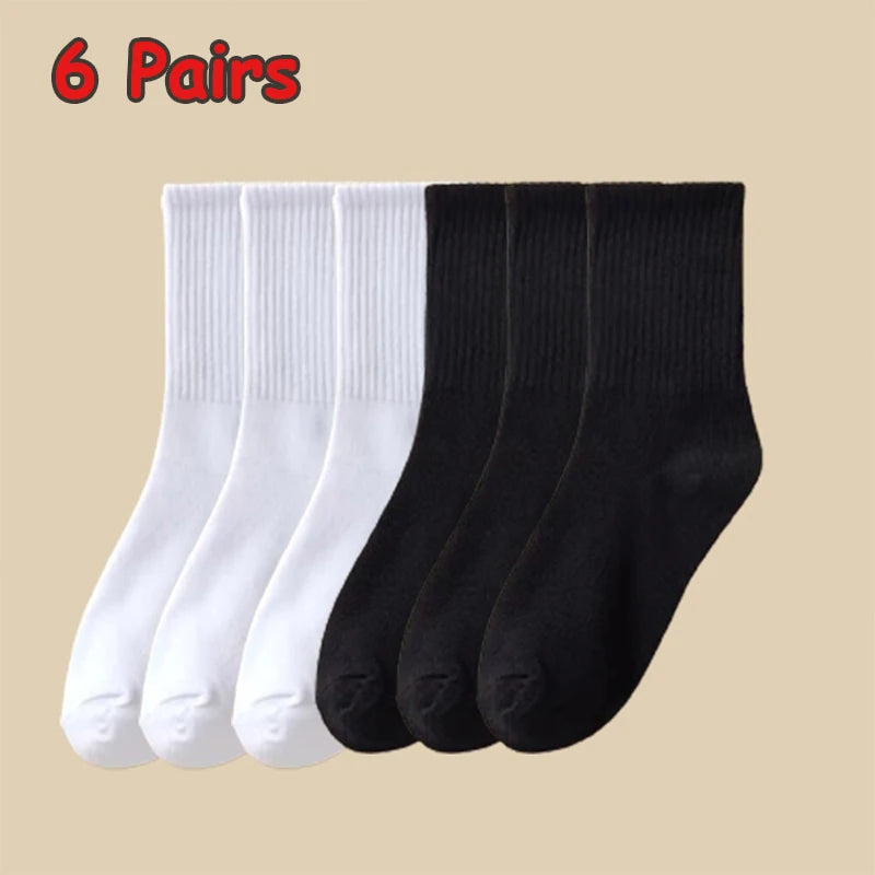 3/6 Pairs Women Sports Solid Socks Soft Comfortable Ventilate Versatile Mid Calf Socks Casual Stripe Splice Female Street Socks