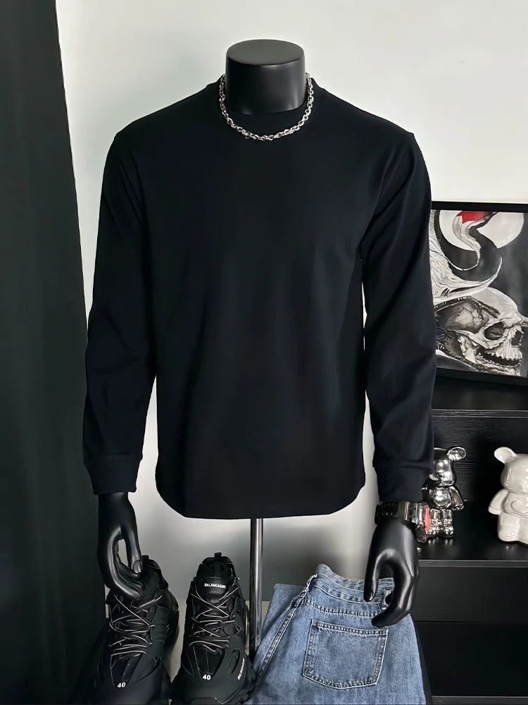 Men's 100% Cotton Long Sleeve T-Shirt Autumn 2025 Crew Neck Loose plus Size High-Quality Comfortable Solid Color Casual Top