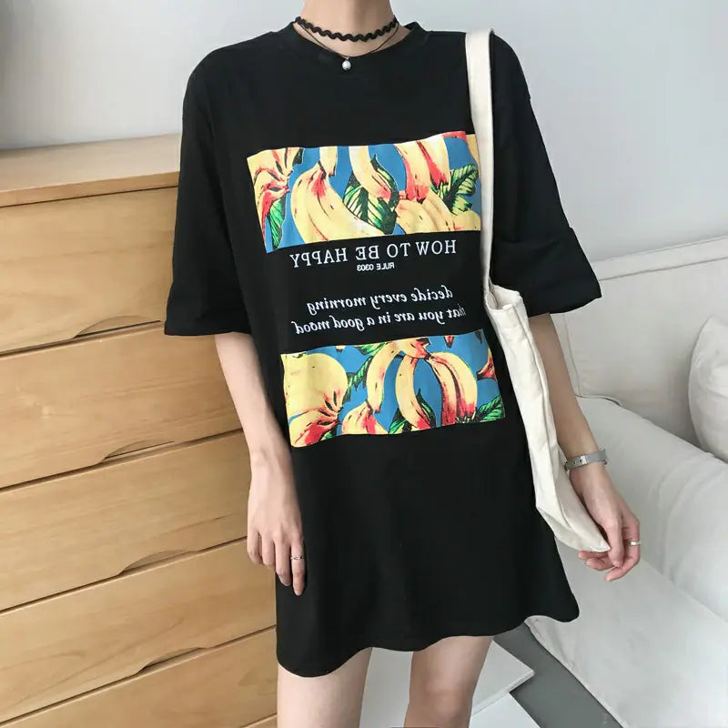 Basic Layering Shirt with Banana Print T-Shirt