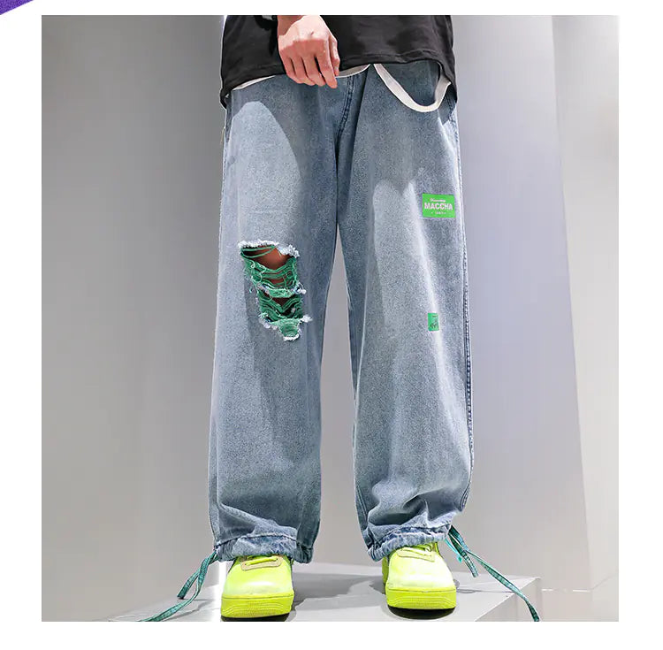 Men's Trendy Loose Straight Leg Ripped Jeans