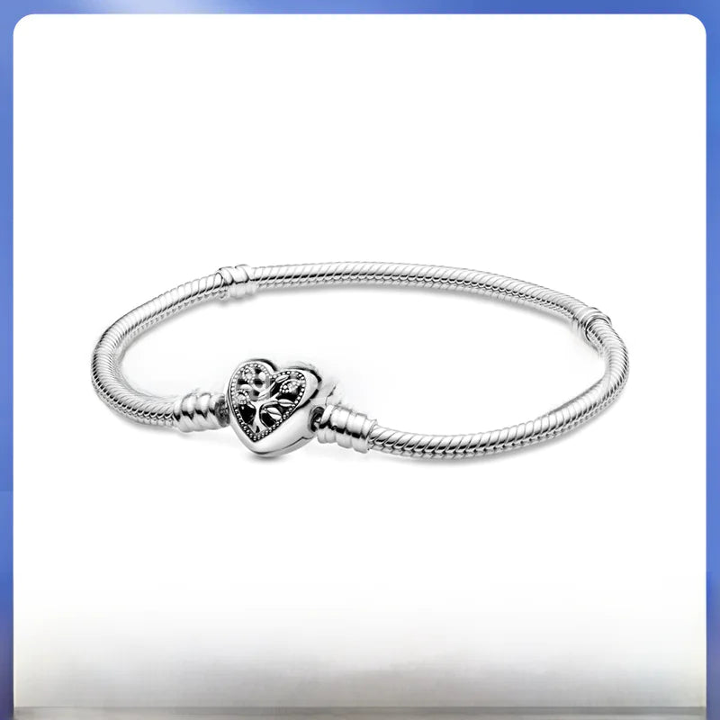Pandora 925 Silver Rose Gold Heart Charm Bracelet DIY