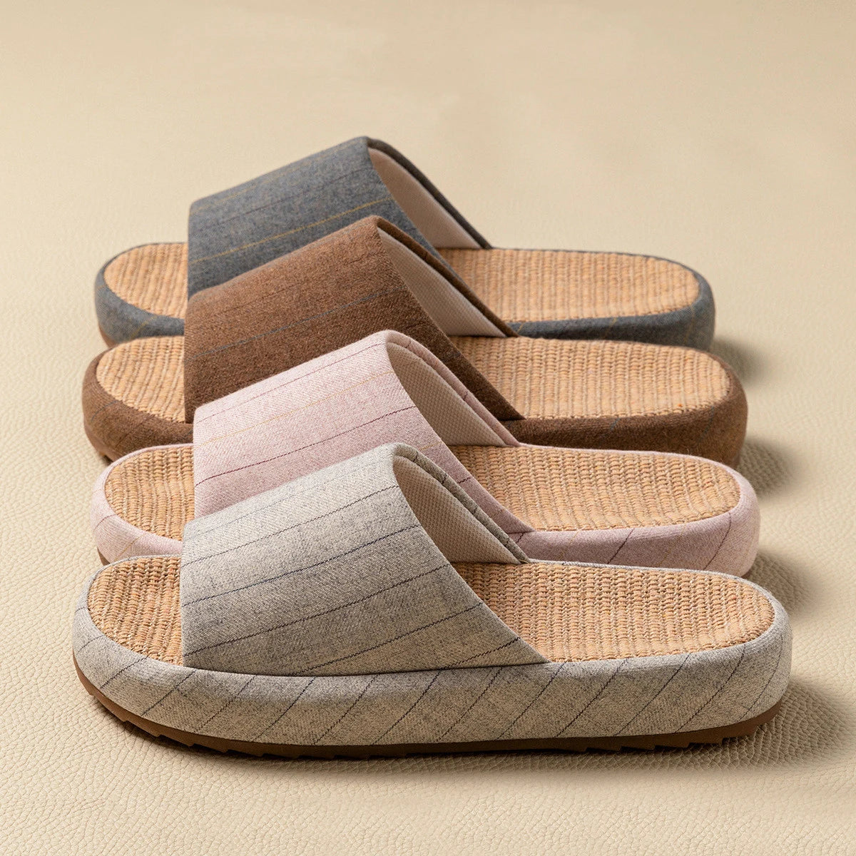 Summer Women Home Slippers Linen Summer Flats Shoes Breathable Sandals Comfortable Non-Slip Soft Slides Indoor Men Slippers