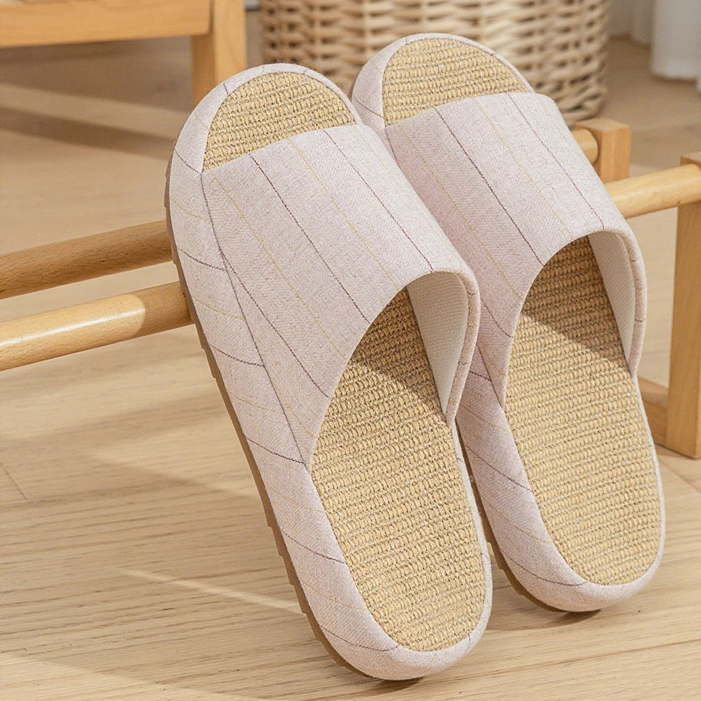 Summer Women Home Slippers Linen Summer Flats Shoes Breathable Sandals Comfortable Non-Slip Soft Slides Indoor Men Slippers