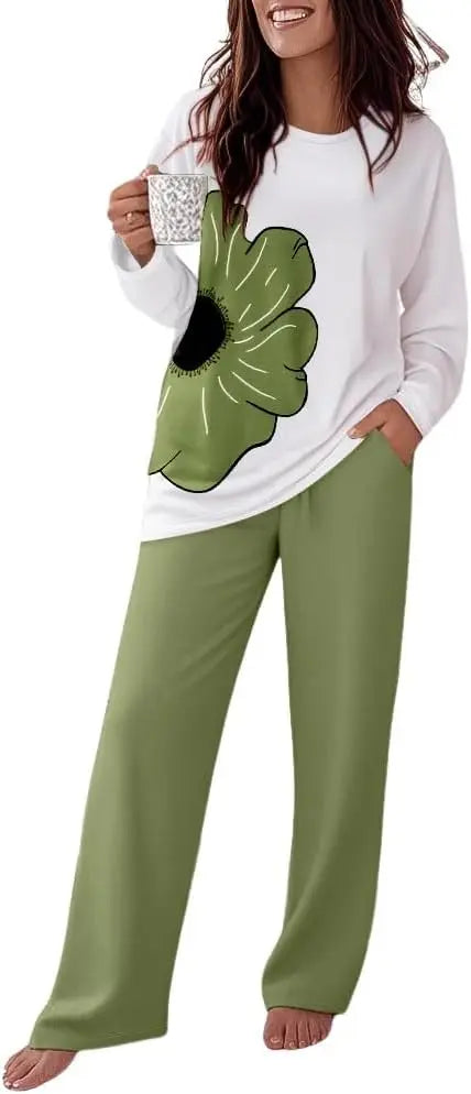 CHICME Womens Pajamas Sets 2 Piece Long Sleeve Lounge Set 2025 Loose Pants Pj Sets Loungewear with Pockets