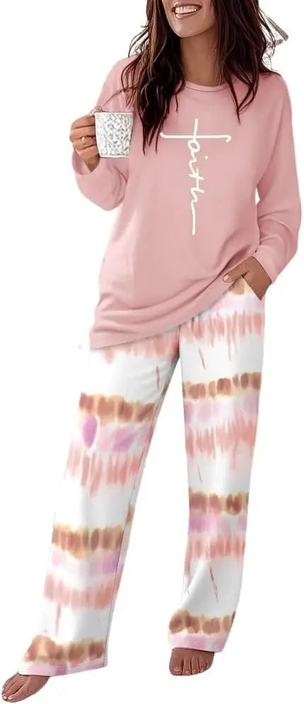 CHICME Womens Pajamas Sets 2 Piece Long Sleeve Lounge Set 2025 Loose Pants Pj Sets Loungewear with Pockets