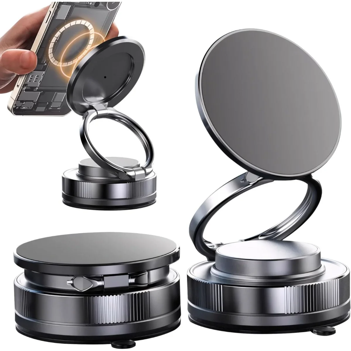 Upgraded 360°Vacuum Magnetic Phone Holder, Magnetic Car Phone Mount, Hands-Free Suction Cup Phone Holder for Car/Gym/Mirror