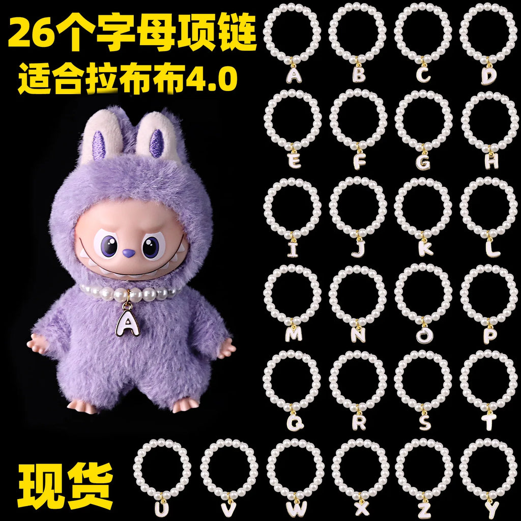 For Mini Labubu Collar Necklace Pearl Necklace With Pendant For 10.5cm Labubu V4 Doll Clothes Outfit Accessories Ropa Labubu