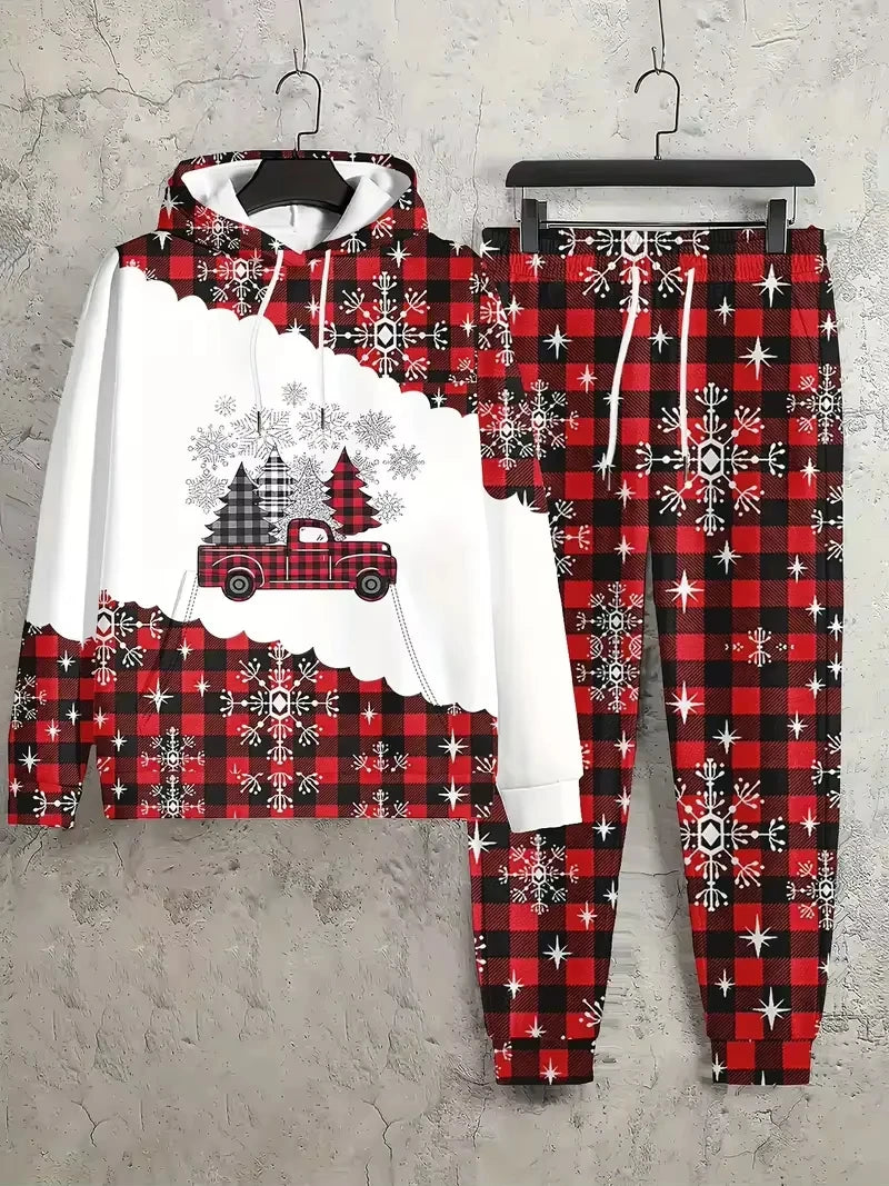 Fashion Christmas Style Hoodies Pants Sets 3D Print Santa Clause Graphic Men's Two Piece Tracksuit Loose Casual Festival Clothes
