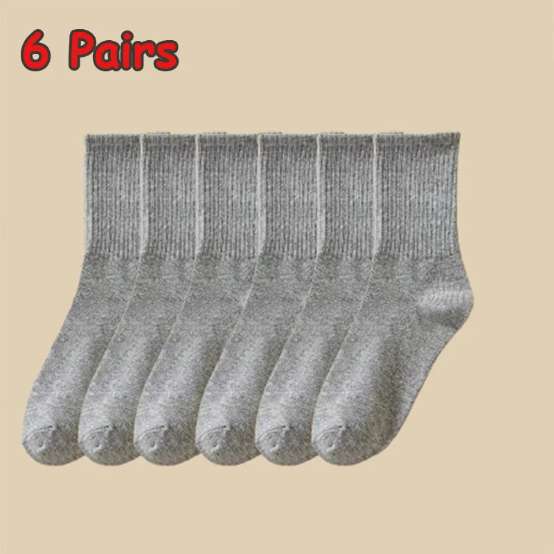 3/6 Pairs Women Sports Solid Socks Soft Comfortable Ventilate Versatile Mid Calf Socks Casual Stripe Splice Female Street Socks