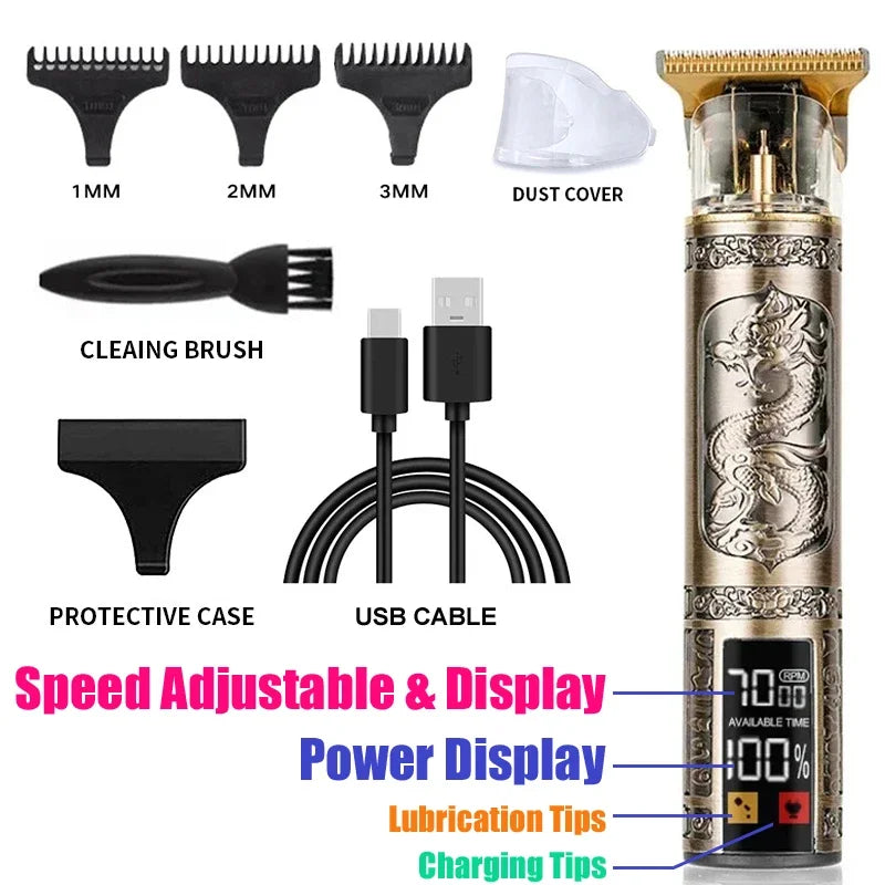 T9 Portable Vintage Hair Trimmer USB Fast Charging Cordless Barber Clipper for Men's Beard Grooming Hair Cutting Machine