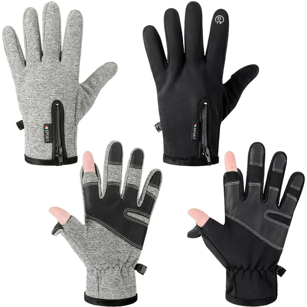 Bencailor 2 Pairs Windproof Waterproof Fingerless Gloves Men Warm Touchscreen Bicycle Gloves Men Cold Weather Winter Cycling Bike Motorcycle Touch Screen Gloves (Medium)