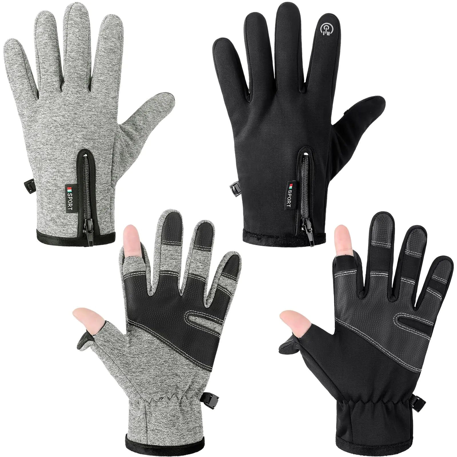 Bencailor 2 Pairs Windproof Waterproof Fingerless Gloves Men Warm Touchscreen Bicycle Gloves Men Cold Weather Winter Cycling Bike Motorcycle Touch Screen Gloves (Medium)