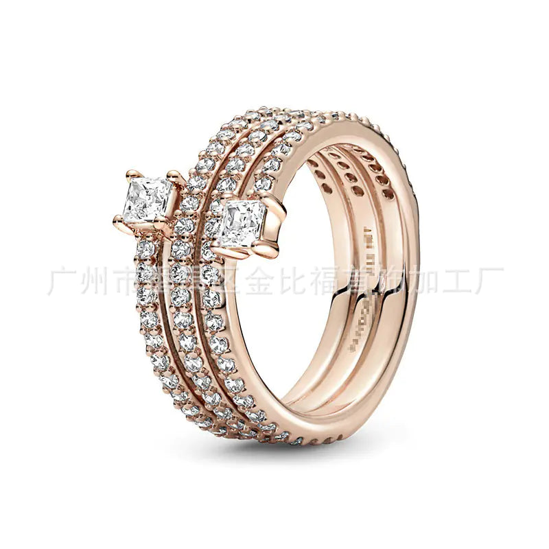 Pandora S925 Pink Diamond Heart Rose Gold Ring